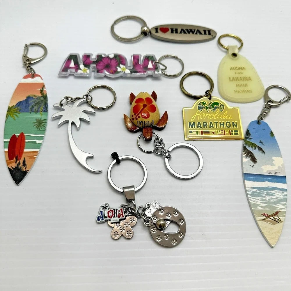 Hawaiian Islands lot 9 Keychain Purse Charm Surfboard Turtle Aloha Maui Marathon